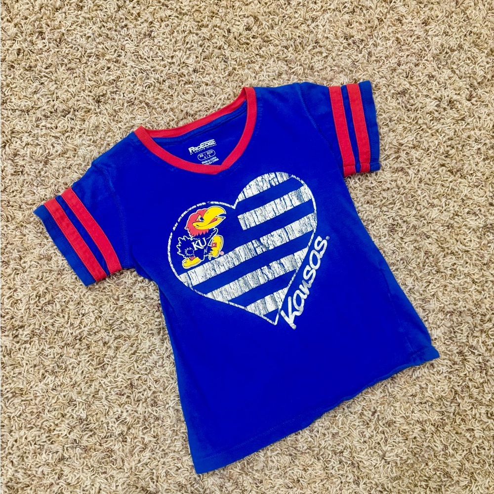 Pro Edge Kansas Jayhawks Blue and Red Kids T-Shirt